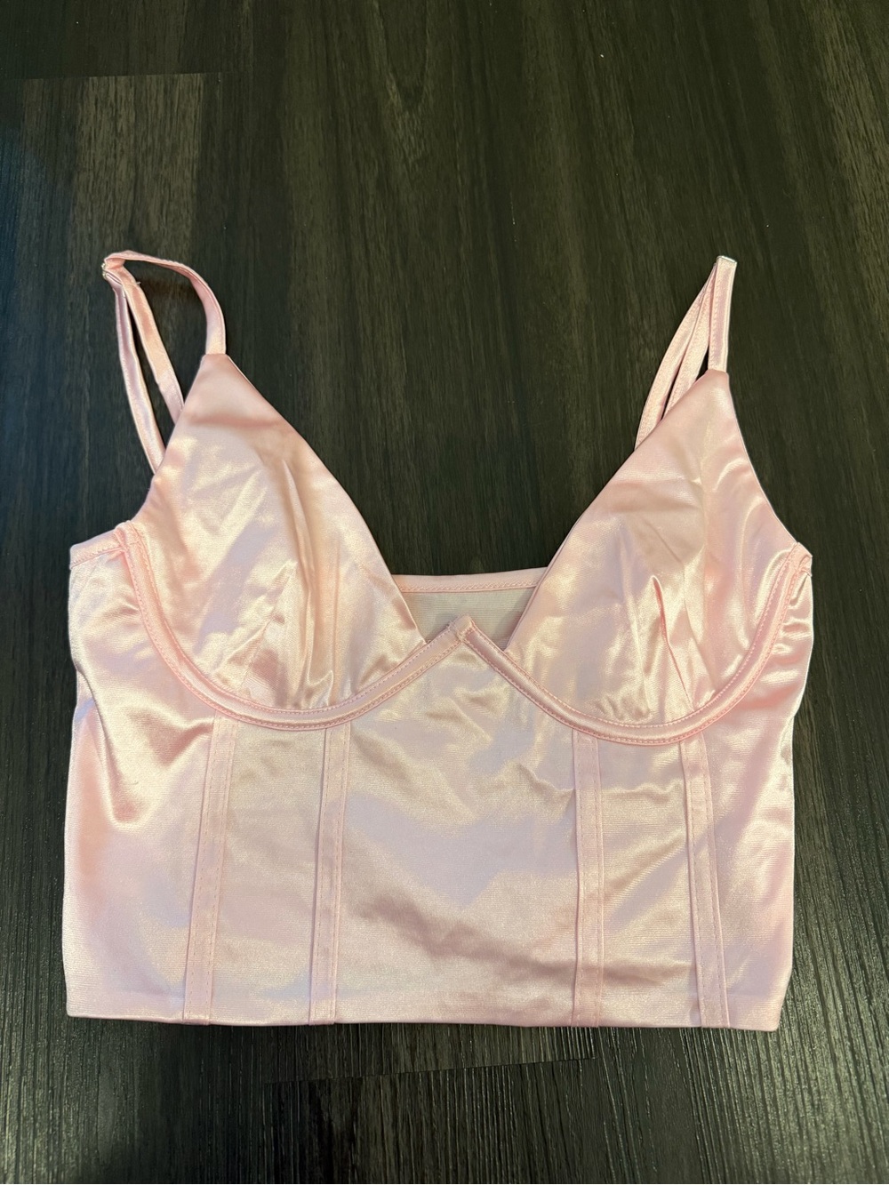 Soft Pink Satin Longline Bralette